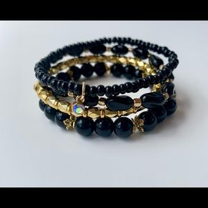 Black and Gold Bead Bracelet Set